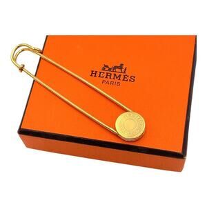 Hermes Serie Brooch Pin GD W/Box Safety Pin Gold W/Box